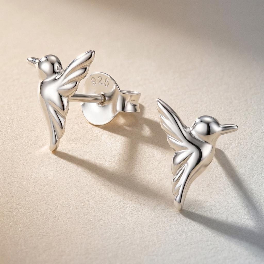 Tiny Hummingbird Stud Earrings in 925 sterling silver – Aaroh Jewellery UK