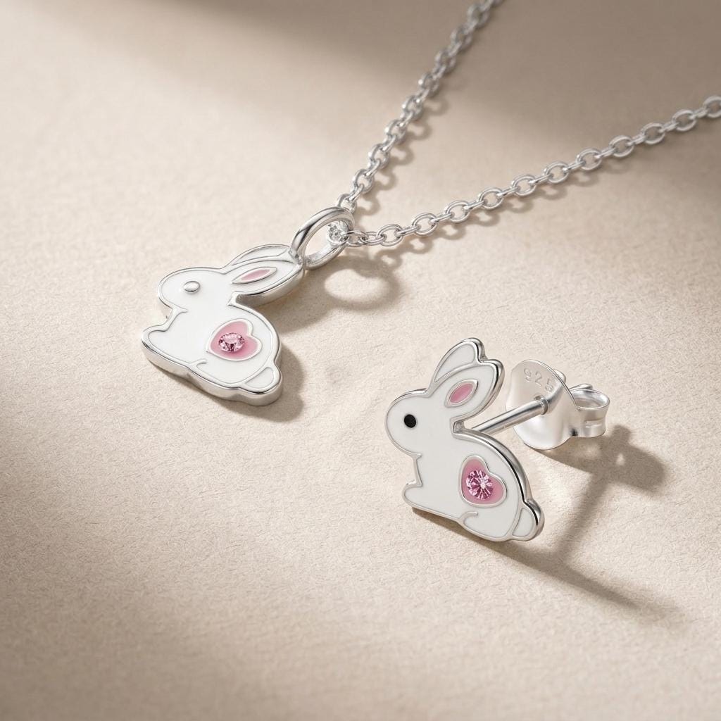 Bunny Stud Earrings & Necklace Set – view 4
