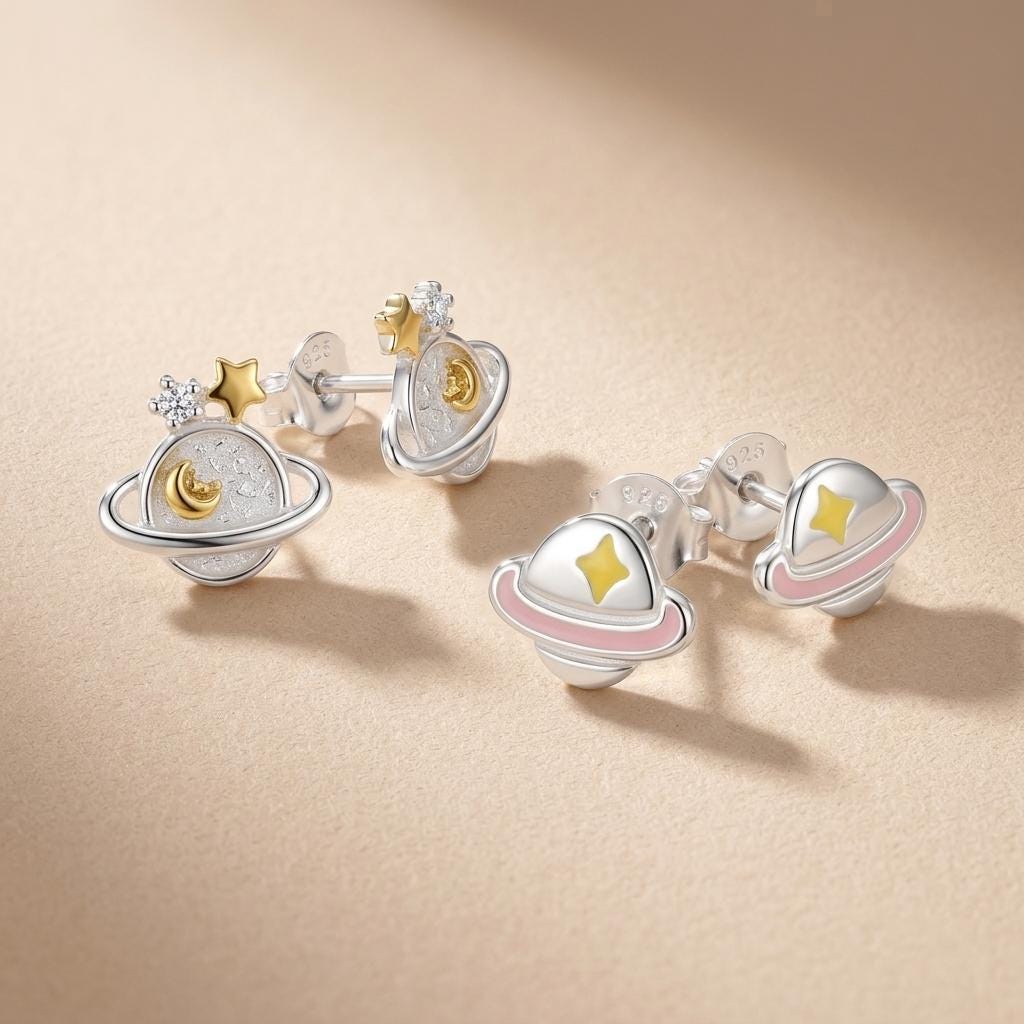 Saturn Planet Stud Earrings in 925 sterling silver – Aaroh Jewellery UK