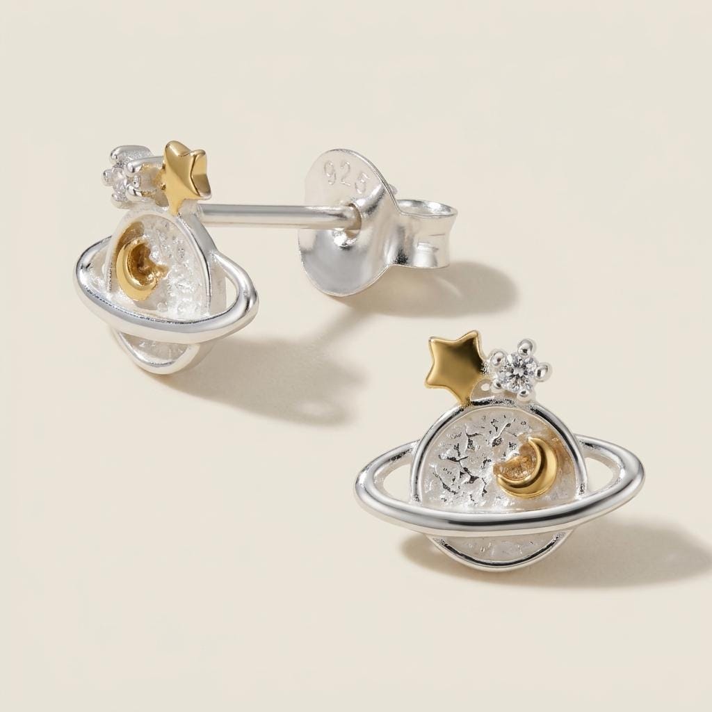 Saturn Planet Stud Earrings – view 4