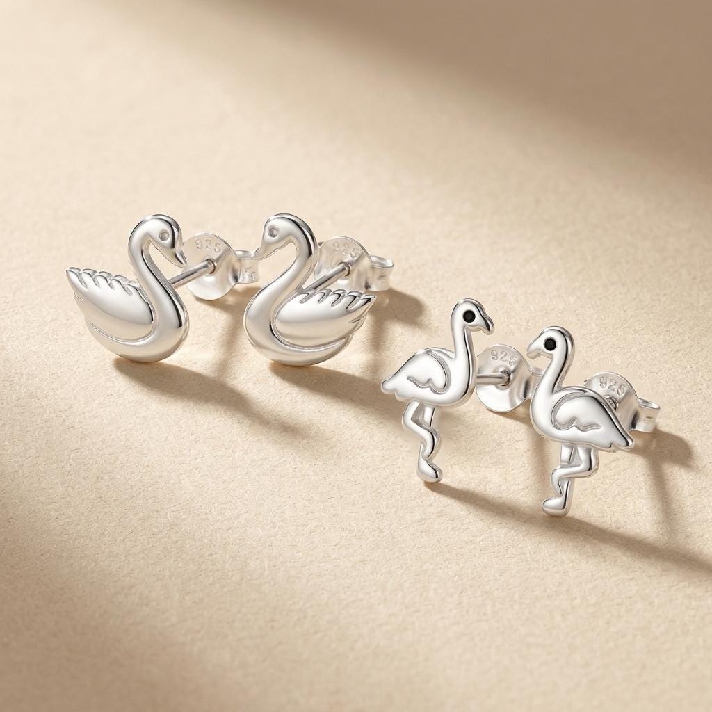 Swan or Flamingo Stud Earrings in 925 sterling silver – Aaroh Jewellery UK