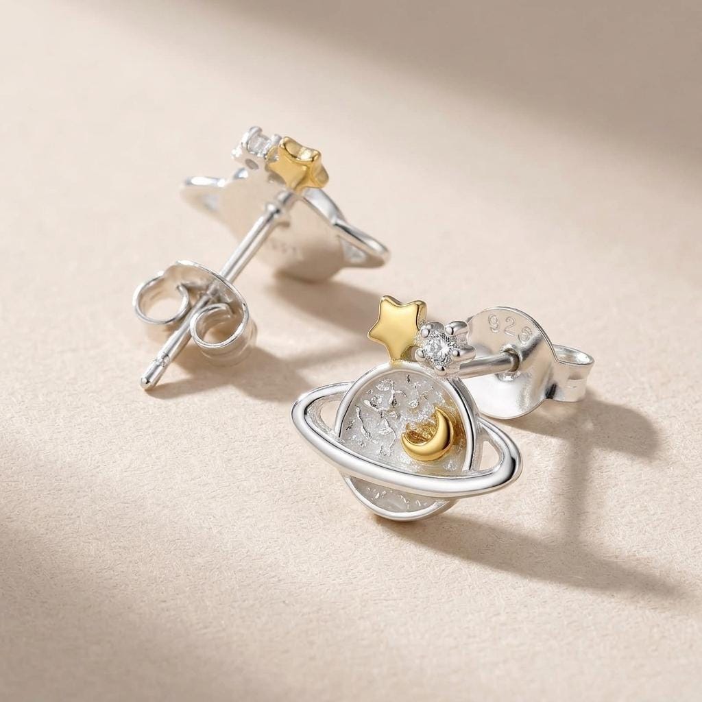Saturn Planet Stud Earrings – view 3