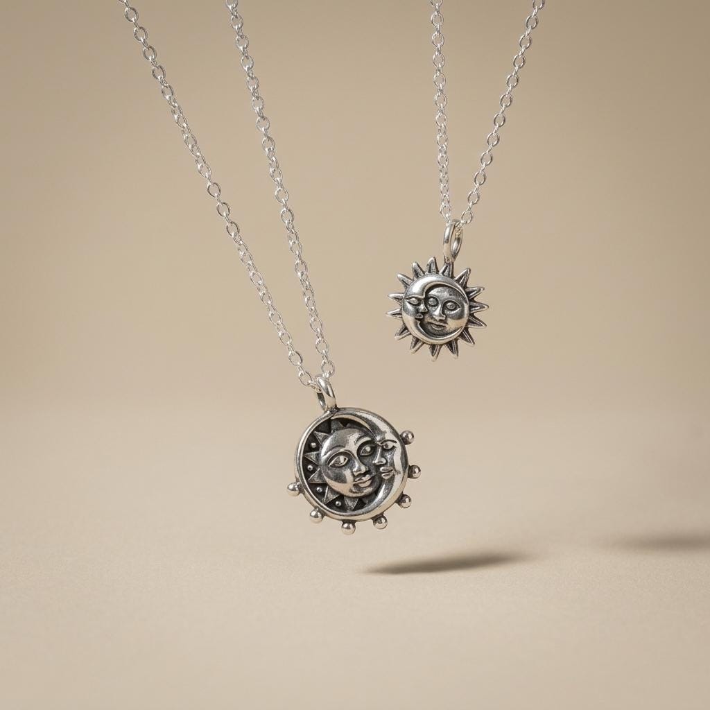 Sun and Moon Necklace in 925 sterling silver – Aaroh Jewellery UK